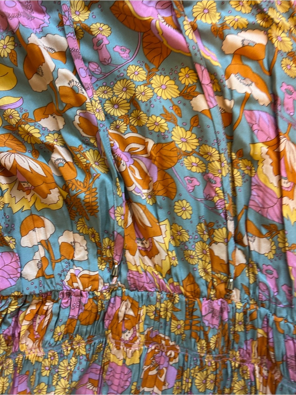 Women's Floral Midi Dress in Blue, Pink & Gold - Picture 3 of 6